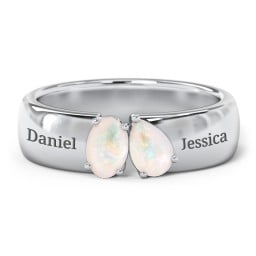 Toi et Moi Oval and Pear Gemstone Ring with Wide Band