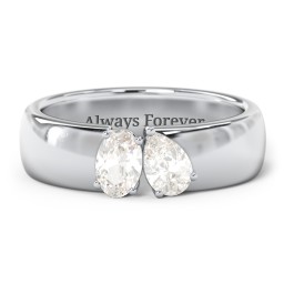 Toi et Moi Oval and Pear Gemstone Ring with Wide Band in 925 Sterling Silver with Cubic Zirconia