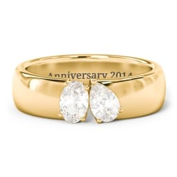 Toi et Moi Oval and Pear Gemstone Ring with Wide Band