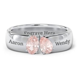 Toi et Moi Oval and Pear Gemstone Ring with Wide Band