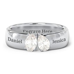 Toi et Moi Oval and Pear Gemstone Ring with Wide Band