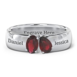 Toi et Moi Oval and Pear Gemstone Ring with Wide Band