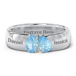 Toi et Moi Oval and Pear Gemstone Ring with Wide Band