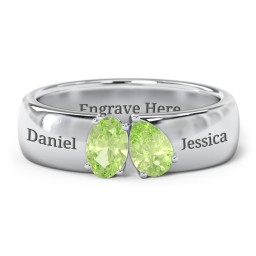 Toi et Moi Oval and Pear Gemstone Ring with Wide Band