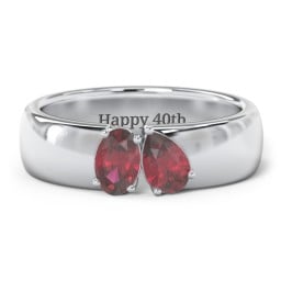 Toi et Moi Oval and Pear Gemstone Ring with Wide Band