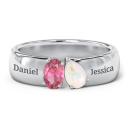 Toi et Moi Oval and Pear Gemstone Ring with Wide Band