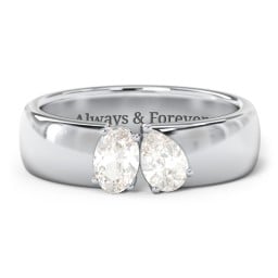 Toi et Moi Oval and Pear Gemstone Ring with Wide Band