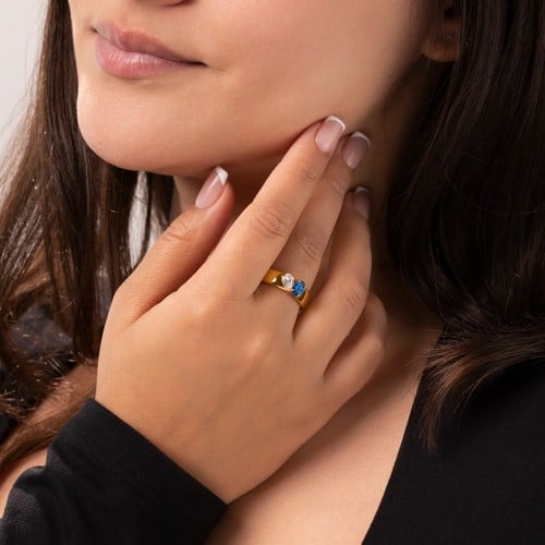 Toi et Moi Oval and Pear Gemstone Ring with Wide Band