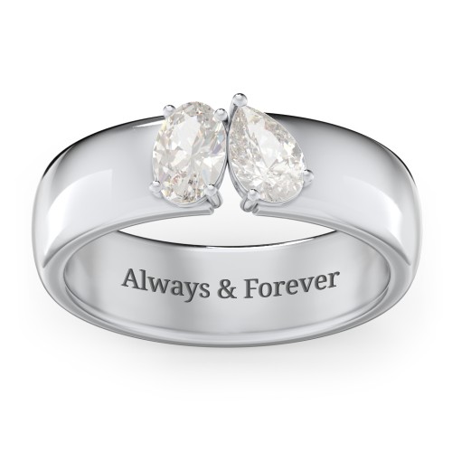 Toi et Moi Oval and Pear Gemstone Ring with Wide Band