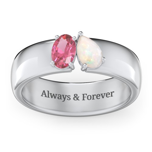 Toi et Moi Oval and Pear Gemstone Ring with Wide Band