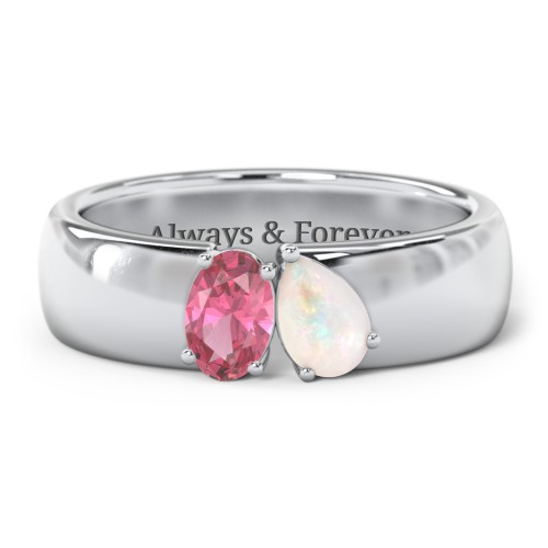 Toi et Moi Oval and Pear Gemstone Ring with Wide Band