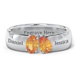 Toi et Moi Oval and Pear Gemstone Ring with Wide Band in 925 Sterling Silver with Citrine