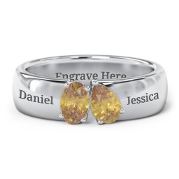 Toi et Moi Oval and Pear Gemstone Ring with Wide Band in 925 Sterling Silver with Citrine