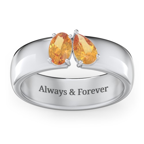 Toi et Moi Oval and Pear Gemstone Ring with Wide Band – Sterling Silver with Citrine