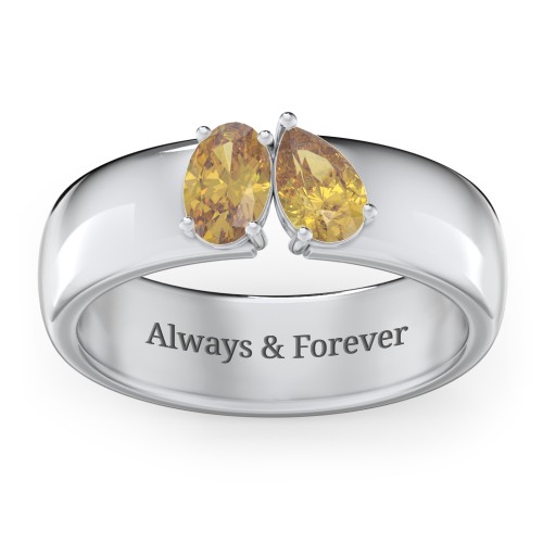 Toi et Moi Oval and Pear Gemstone Ring with Wide Band – Sterling Silver with Citrine