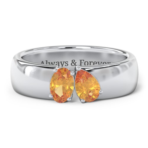 Toi et Moi Oval and Pear Gemstone Ring with Wide Band – Sterling Silver with Citrine