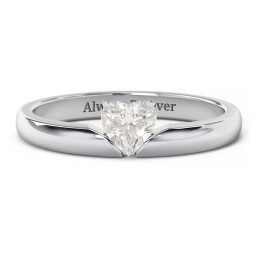 Solitaire Heart Gemstone Ring with Engravable Band