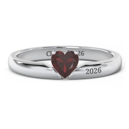 Solitaire Heart Gemstone Ring with Engravable Band