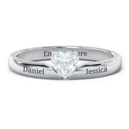 Solitaire Heart Gemstone Ring with Engravable Band