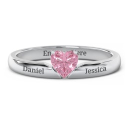Solitaire Heart Gemstone Ring with Engravable Band