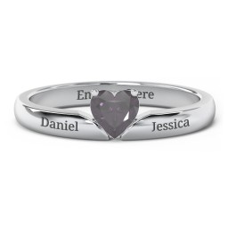 Solitaire Heart Gemstone Ring with Engravable Band
