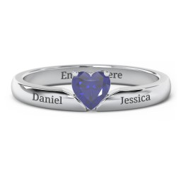 Solitaire Heart Gemstone Ring with Engravable Band