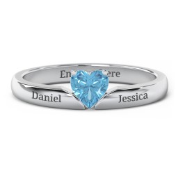 Solitaire Heart Gemstone Ring with Engravable Band