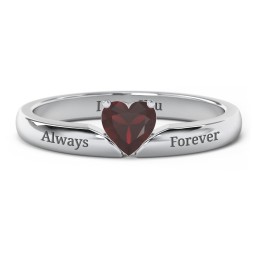 Solitaire Heart Gemstone Ring with Engravable Band