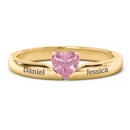 Solitaire Heart Gemstone Ring with Engravable Band in 18K Gold Plated Silver with Pink Tourmaline