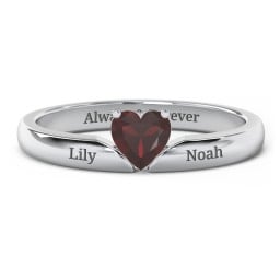 Solitaire Heart Gemstone Ring with Engravable Band