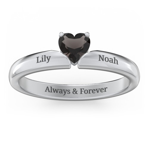 Solitaire Heart Gemstone Ring with Engravable Band