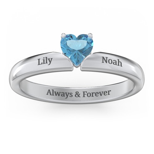 Solitaire Heart Gemstone Ring with Engravable Band