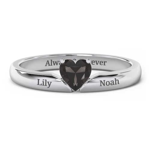 Solitaire Heart Gemstone Ring with Engravable Band