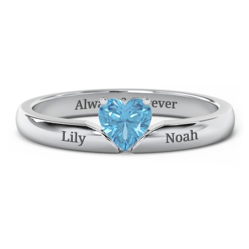 Solitaire Heart Gemstone Ring with Engravable Band