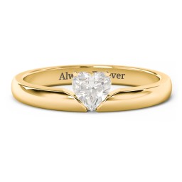 Solitaire Heart Gemstone Ring with Engravable Band in 18K Gold Plated Silver with Cubic Zirconia