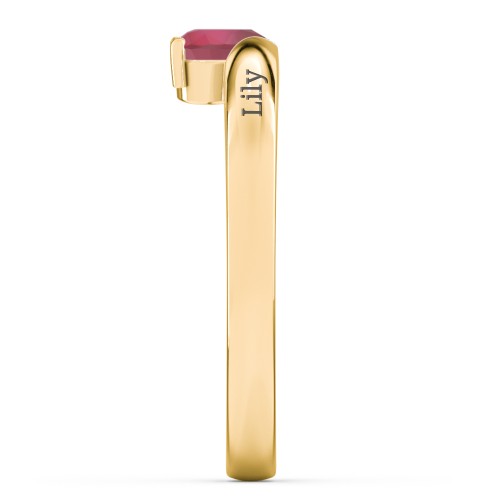 Solitaire Heart Gemstone Ring with Engravable Band – 18K Gold Plated Silver with Ruby