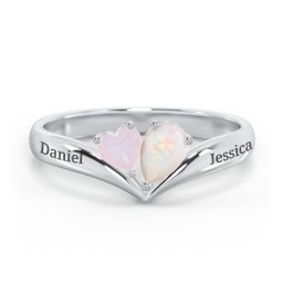 Toi et Moi Heart and Pear Gemstone Ring with V-Shape Band