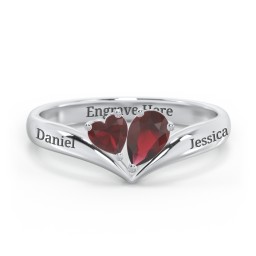 Toi et Moi Heart and Pear Gemstone Ring with V-Shape Band