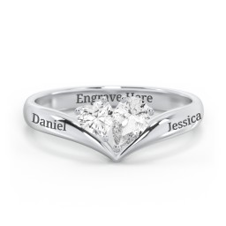 Toi et Moi Heart and Pear Gemstone Ring with V-Shape Band