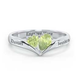 Toi et Moi Heart and Pear Gemstone Ring with V-Shape Band