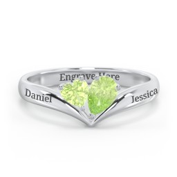 Toi et Moi Heart and Pear Gemstone Ring with V-Shape Band