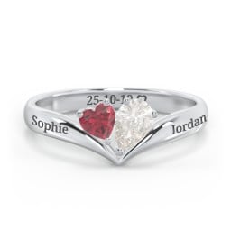 Toi et Moi Heart and Pear Gemstone Ring with V-Shape Band