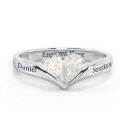 Toi et Moi Heart and Pear Gemstone Ring with V-Shape Band in 925 Sterling Silver with Cubic Zirconia
