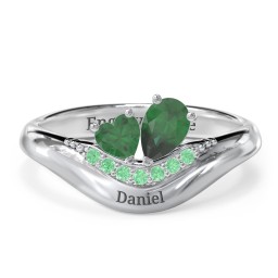 Toi et Moi Heart and Pear Gemstone Ring with Curved Band and Accent Stones