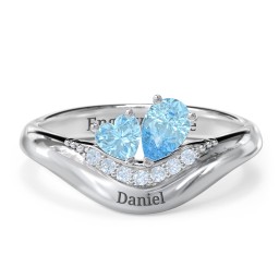 Toi et Moi Heart and Pear Gemstone Ring with Curved Band and Accent Stones