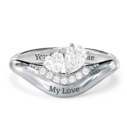 Toi et Moi Heart and Pear Gemstone Ring with Curved Band and Accent Stones