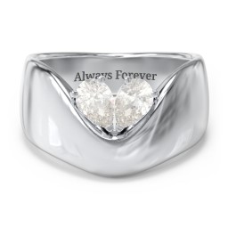 Toi et Moi Pear Gemstone Ring with Wide Curved Band in 925 Sterling Silver with Cubic Zirconia