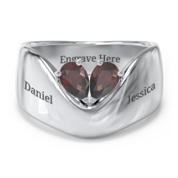 Toi et Moi Pear Gemstone Ring with Wide Curved Band in 925 Sterling Silver with Garnet