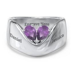 Toi et Moi Pear Gemstone Ring with Wide Curved Band