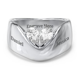 Toi et Moi Pear Gemstone Ring with Wide Curved Band